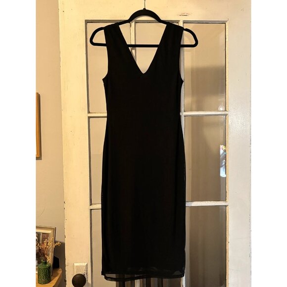 Afrm Size S Little Black Dress Midi Length V-Neck Body Con Dress - Picture 2 of 8